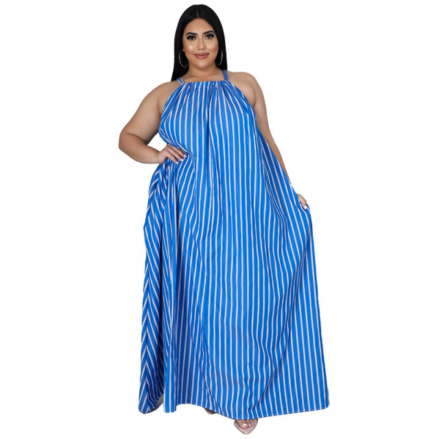 Sleeveless Stripe Halter Maxi Dress - U ...